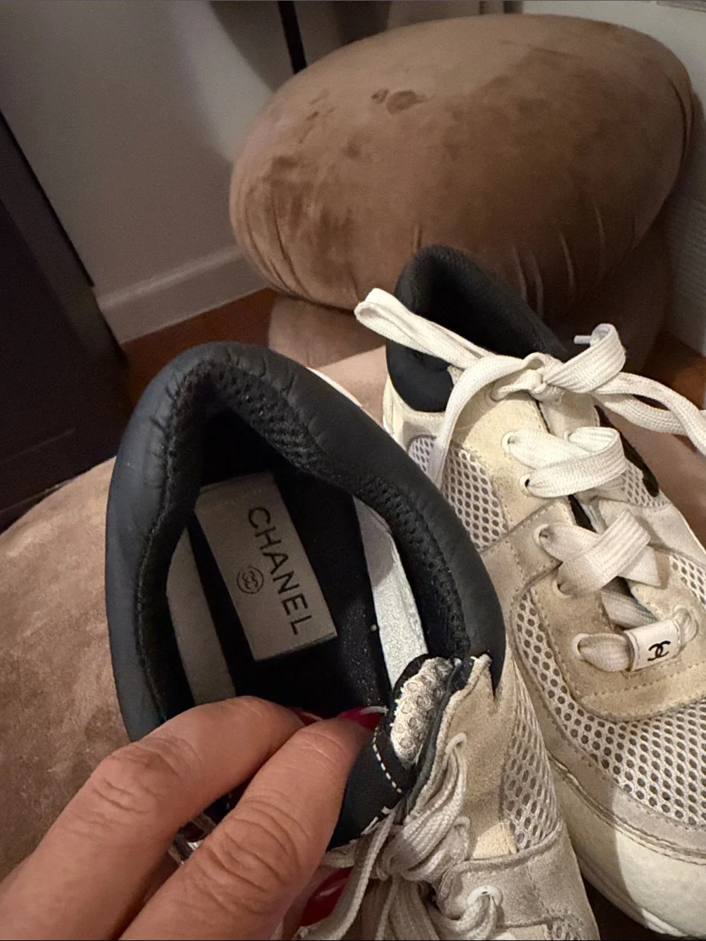 CHANEL Cream and Black Sneakers